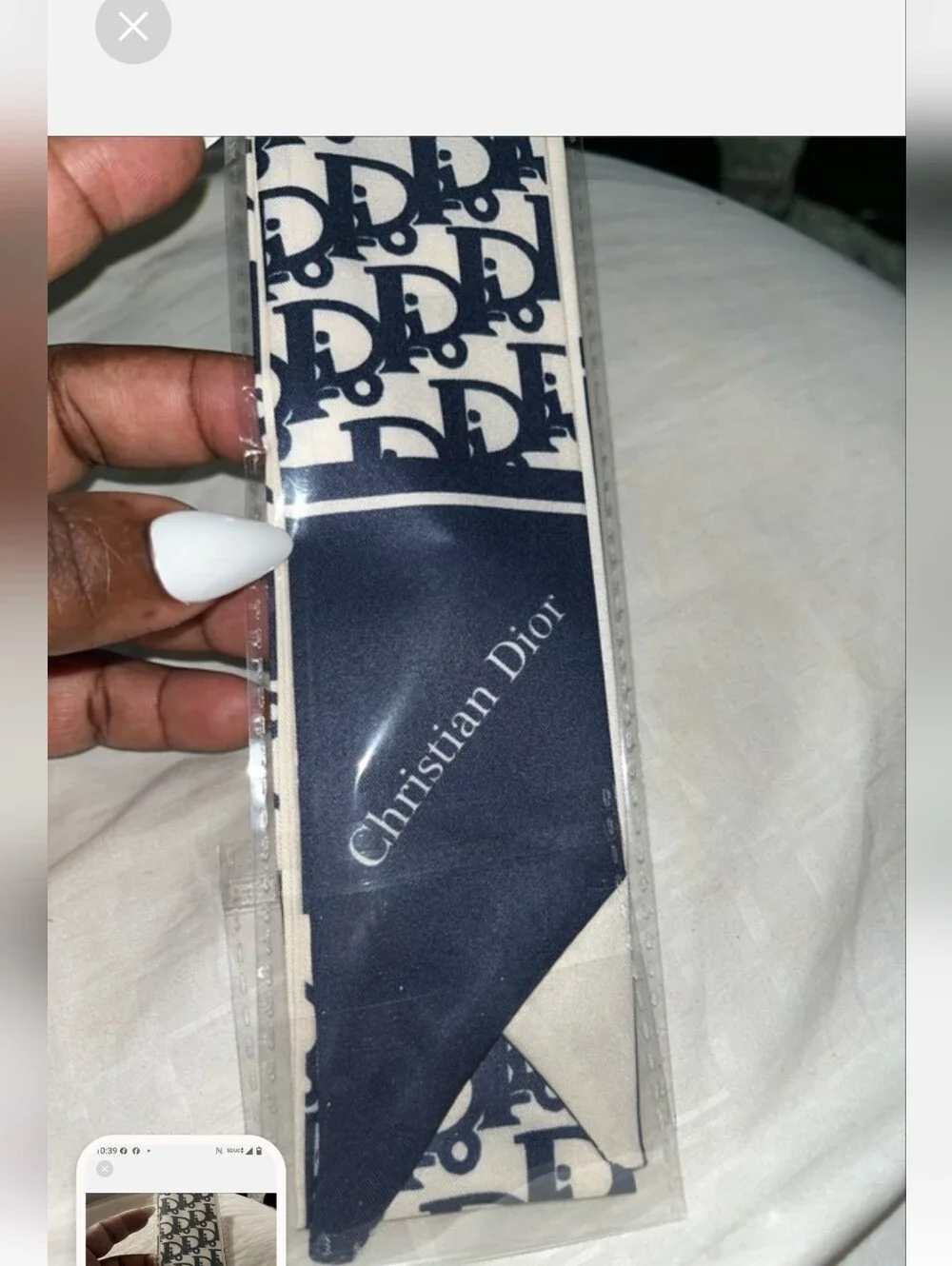 Dior Cream & Navy Monogram Twilly Scarf